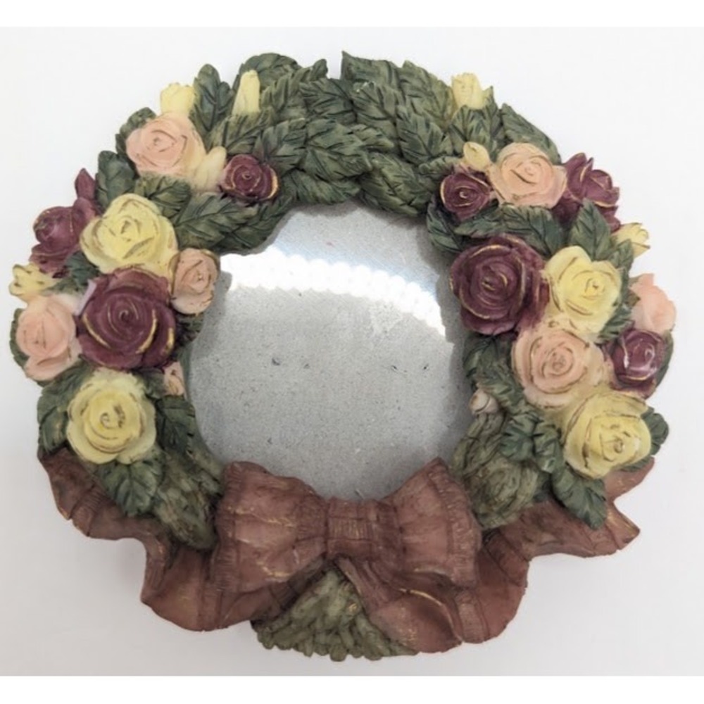 Vintage 3D Floral Wreath Resin Mini Photo Frame Shabby Chic Cottagecore Bow